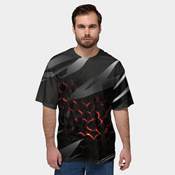 Футболка оверсайз мужская Black and red abstract, цвет: 3D-принт — фото 2