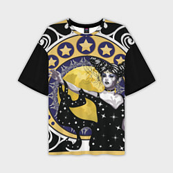 Мужская футболка оверсайз Древняя богиня Никс и рамка в стиле модерн с луной