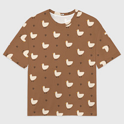 Мужская футболка оверсайз Гуси и травка - паттерн коричневый