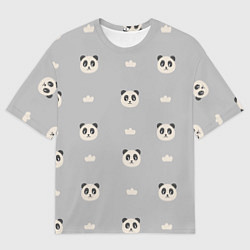 Футболка оверсайз мужская Пандочки и облачка - паттерн серый, цвет: 3D-принт