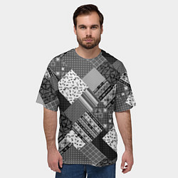 Футболка оверсайз мужская Черно белый лоскутный узор, цвет: 3D-принт — фото 2
