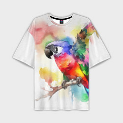 Футболка оверсайз мужская Разноцветный акварельный попугай, цвет: 3D-принт