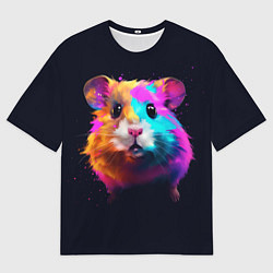 Футболка оверсайз мужская Хомяк в неоновых красках, цвет: 3D-принт