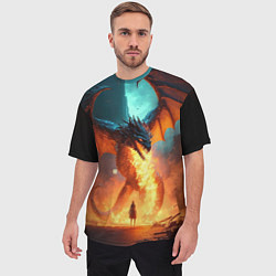 Футболка оверсайз мужская Огненный дракон и рыцарь, цвет: 3D-принт — фото 2