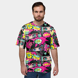 Футболка оверсайз мужская Глаза аниме-девушки: cool pattern, цвет: 3D-принт — фото 2