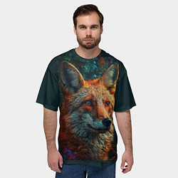 Футболка оверсайз мужская Лис в цветах, цвет: 3D-принт — фото 2