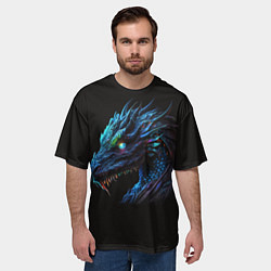 Футболка оверсайз мужская Красивый неоновый дракон с голубыми глазами, цвет: 3D-принт — фото 2
