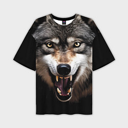 Футболка оверсайз мужская Агрессивный рычащий волк, цвет: 3D-принт