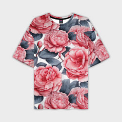 Мужская футболка оверсайз Цветы и бутоны розы - паттерн