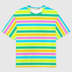 Футболка оверсайз мужская Желто-зеленый полосатый узор, цвет: 3D-принт