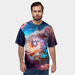 Футболка оверсайз мужская Небула в космосе в голубо-розовых тонах - нейронна, цвет: 3D-принт — фото 2