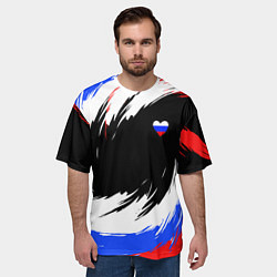 Футболка оверсайз мужская Сердечко Россия - мазки кисти, цвет: 3D-принт — фото 2