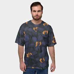 Футболка оверсайз мужская Темно-синие цветы, цвет: 3D-принт — фото 2