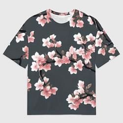 Футболка оверсайз мужская Цветущее дерево на темном фоне, цвет: 3D-принт