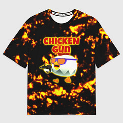 Футболка оверсайз мужская Chicken Gun на фоне огня, цвет: 3D-принт