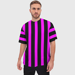 Футболка оверсайз мужская В полоску черного и фиолетового цвета, цвет: 3D-принт — фото 2