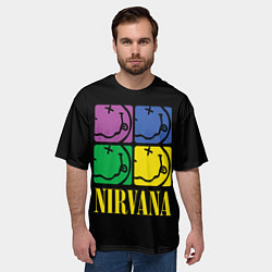Футболка оверсайз мужская NIRVANA - смайлы, цвет: 3D-принт — фото 2