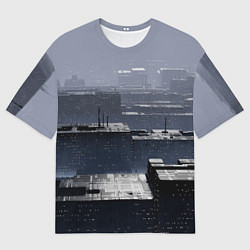 Мужская футболка оверсайз Тёмный металлический город будущего