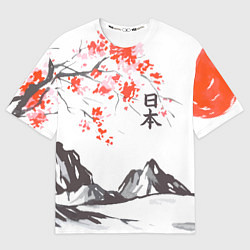 Футболка оверсайз мужская Цветущая сакура и солнце - Япония, цвет: 3D-принт