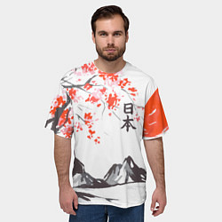 Футболка оверсайз мужская Цветущая сакура и солнце - Япония, цвет: 3D-принт — фото 2