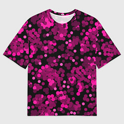 Футболка оверсайз мужская Красно розовые конфетти на черном, цвет: 3D-принт