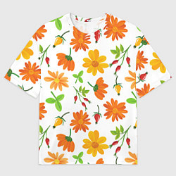 Футболка оверсайз мужская Orange flowers, цвет: 3D-принт