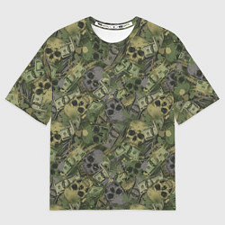 Футболка оверсайз мужская Камуфляж с черепами и долларами, цвет: 3D-принт