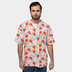 Футболка оверсайз мужская Паттерн клубника и цветы, цвет: 3D-принт — фото 2