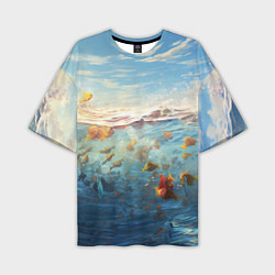 Мужская футболка оверсайз Рыбки выплескиваются из воды