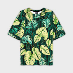 Мужская футболка оверсайз Листья узор тропический
