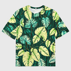 Мужская футболка оверсайз Листья узор тропический
