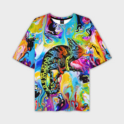 Мужская футболка оверсайз Маскировка хамелеона на фоне ярких красок