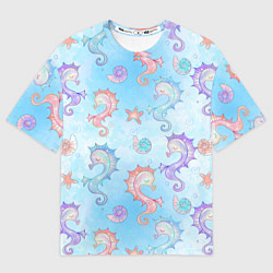 Мужская футболка оверсайз Морские коньки - паттерн