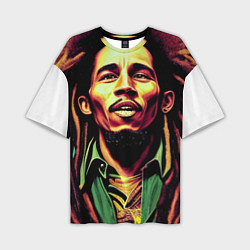 Мужская футболка оверсайз Digital Art Bob Marley in the field