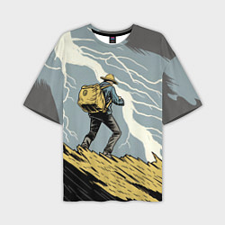 Мужская футболка оверсайз Дурак на горе ловит молнию