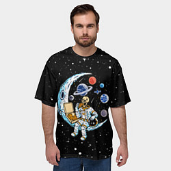 Футболка оверсайз мужская Skeleton astronaut eats pizza while sitting on the, цвет: 3D-принт — фото 2