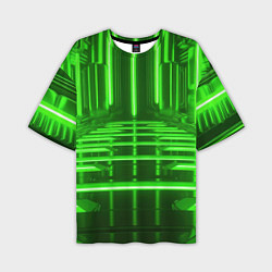 Футболка оверсайз мужская Зеленые световые объекты, цвет: 3D-принт