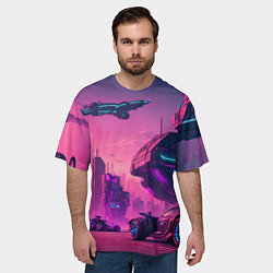 Футболка оверсайз мужская Киберпанк в лиловом цвете, цвет: 3D-принт — фото 2