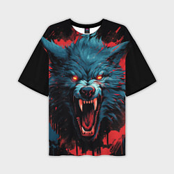 Футболка оверсайз мужская Wolf black red, цвет: 3D-принт