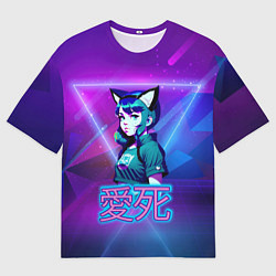 Футболка оверсайз мужская Неоновая девочка-кошка, цвет: 3D-принт
