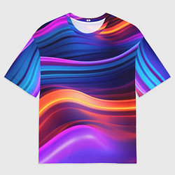 Мужская футболка оверсайз Волнистые неоновые линии