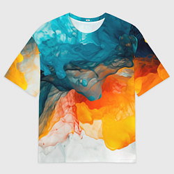 Мужская футболка оверсайз Синяя и оранжевая жидкости