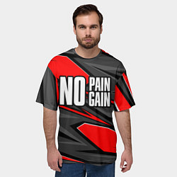 Футболка оверсайз мужская No pain no gain - красный, цвет: 3D-принт — фото 2