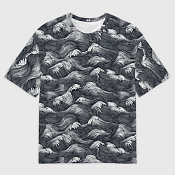 Футболка оверсайз мужская Черно-белые волны, цвет: 3D-принт