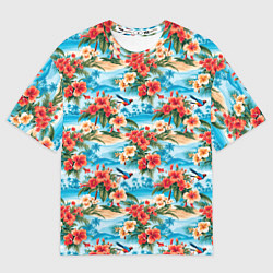 Мужская футболка оверсайз Гавайский стиль летние цветы