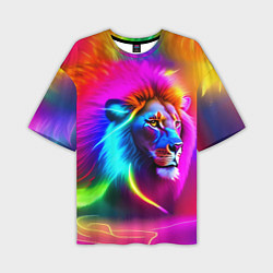 Футболка оверсайз мужская Неоновый лев в цветовой абстракции, цвет: 3D-принт