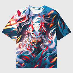 Футболка оверсайз мужская Девушка киберсамурай и дракон от нейросети, цвет: 3D-принт