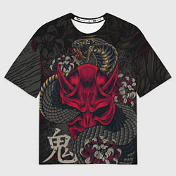 Мужская футболка оверсайз Oni mask and snake