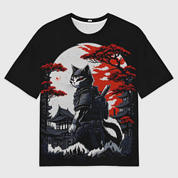 Мужская футболка оверсайз Котик ниндзя - мрачный