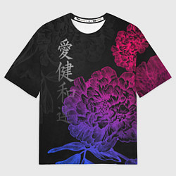 Мужская футболка оверсайз Neon flowers - japanese art